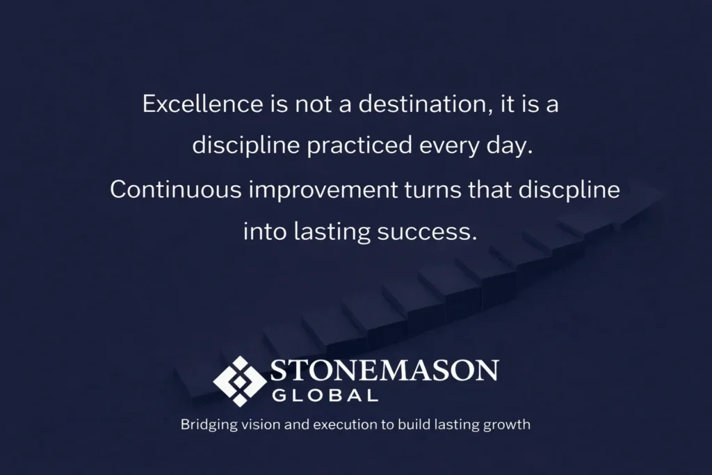 Motivational quote with Stonemason Global logo.